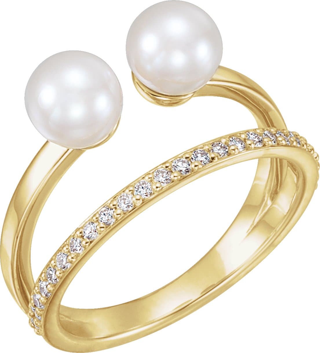 14K Rose Cultured White Freshwater Pearl & 1/4 CTW Natural Diamond Ring