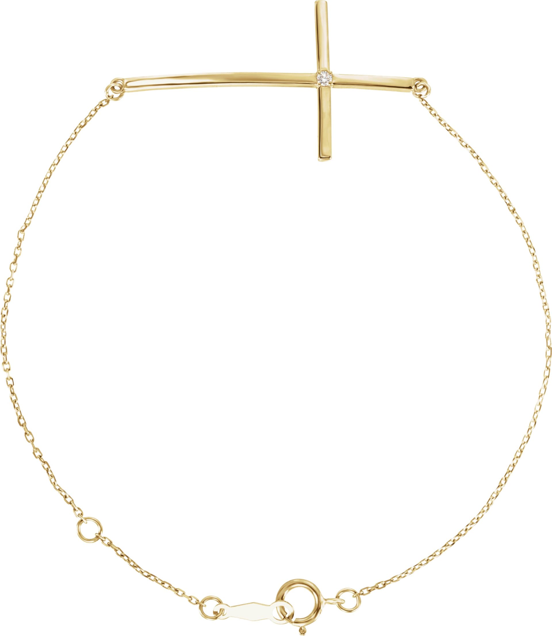 14K Rose .025 CT Natural Diamond Sideways Cross 7-8" Bracelet