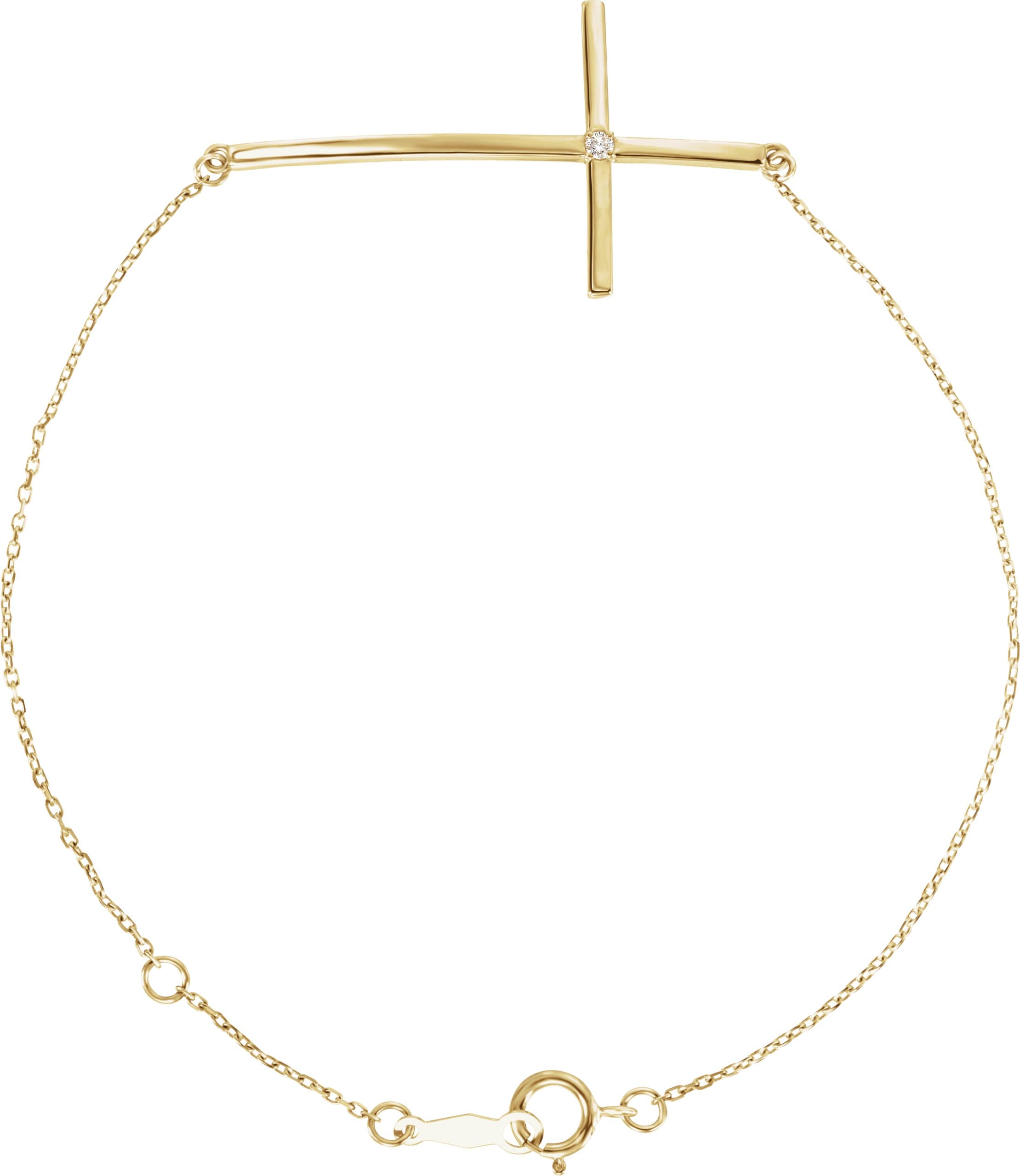 14K Rose .025 CT Natural Diamond Sideways Cross 7-8" Bracelet