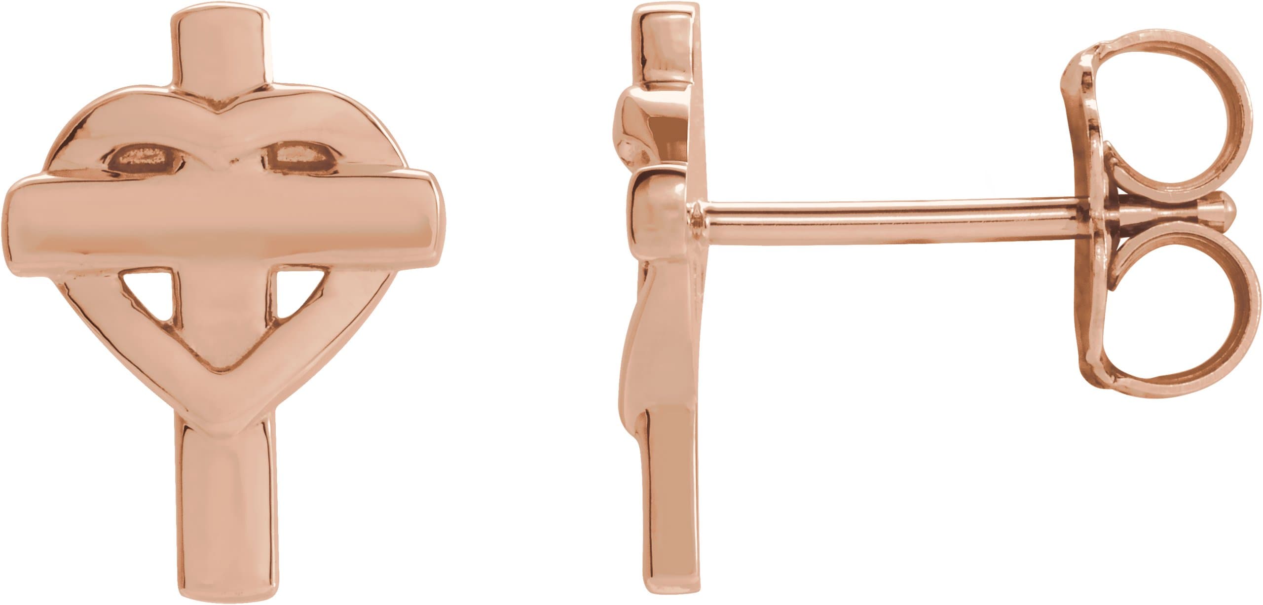 14K Rose Heart & Cross Earrings