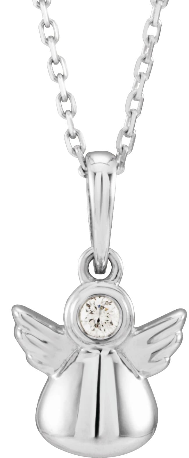 14K Rose .03 CT Natural Diamond Youth Angel 15 Necklace