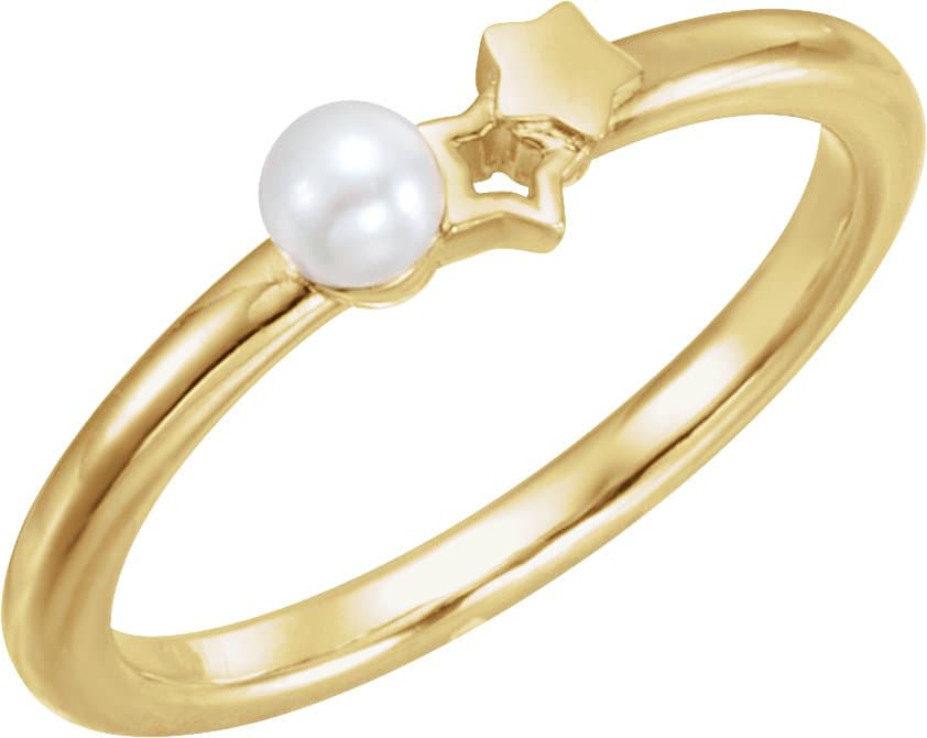 14K Rose Cultured White Freshwater Pearl Youth Double Star Ring
