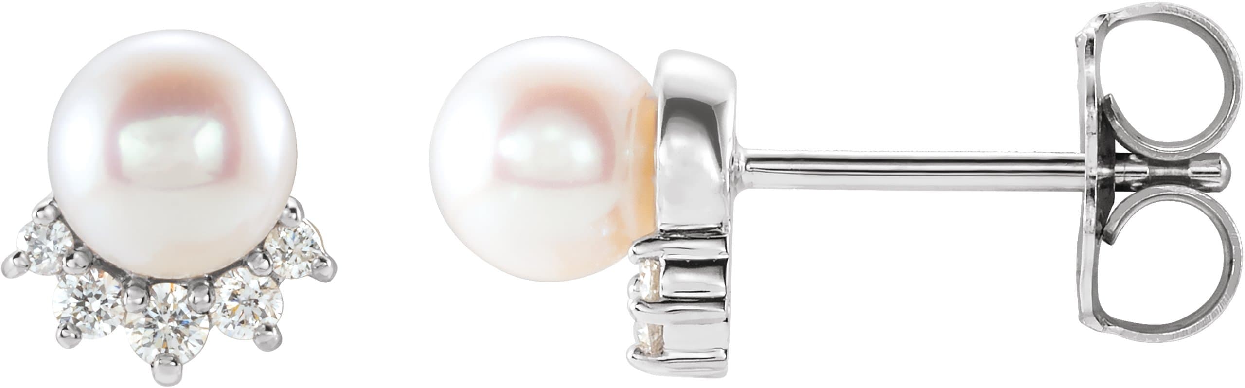 14K Yellow Cultured White Freshwater Cultured Pearl & .08 CTW Natural Diamond Earrings