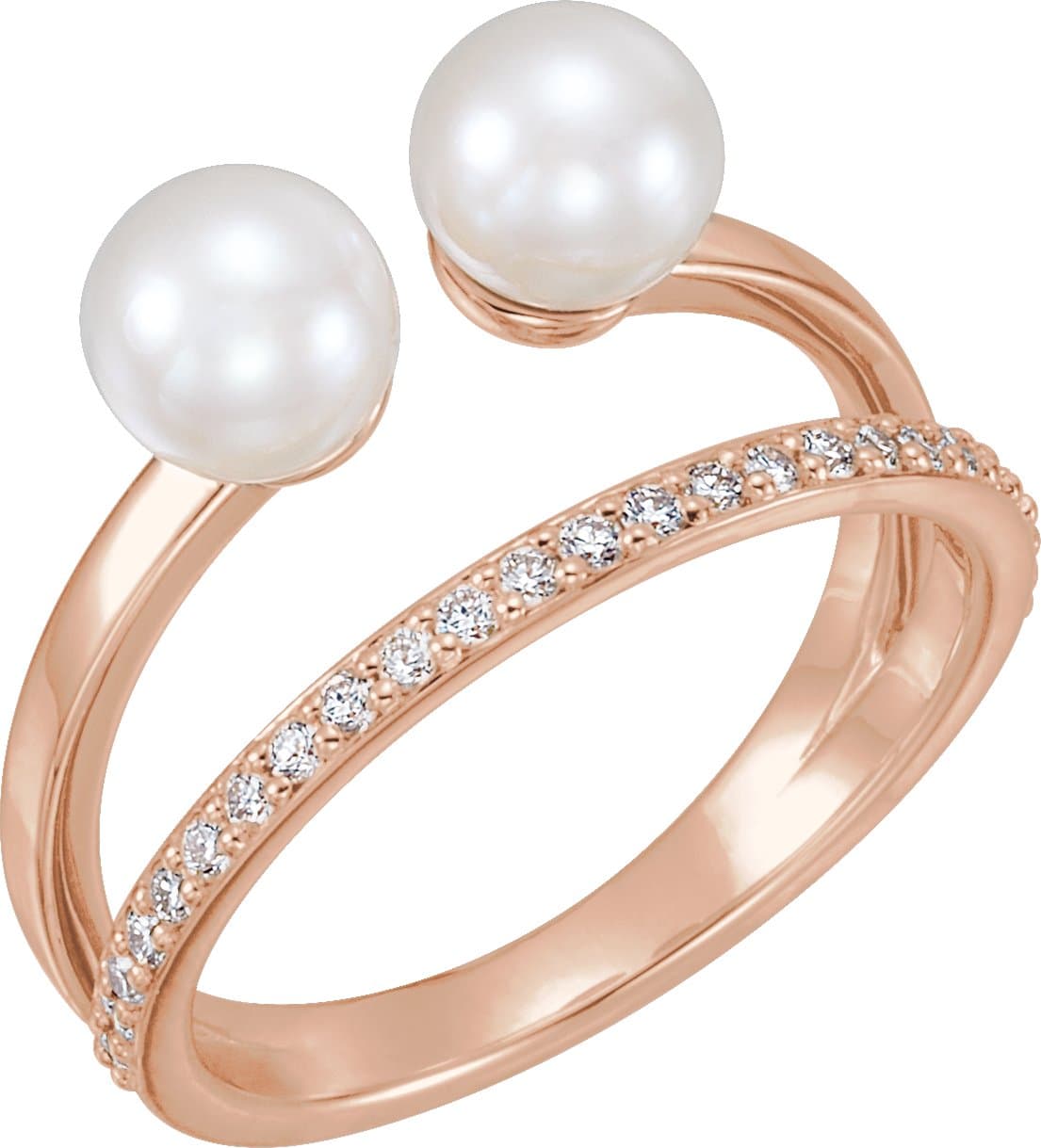 14K Rose Cultured White Freshwater Pearl & 1/4 CTW Natural Diamond Ring
