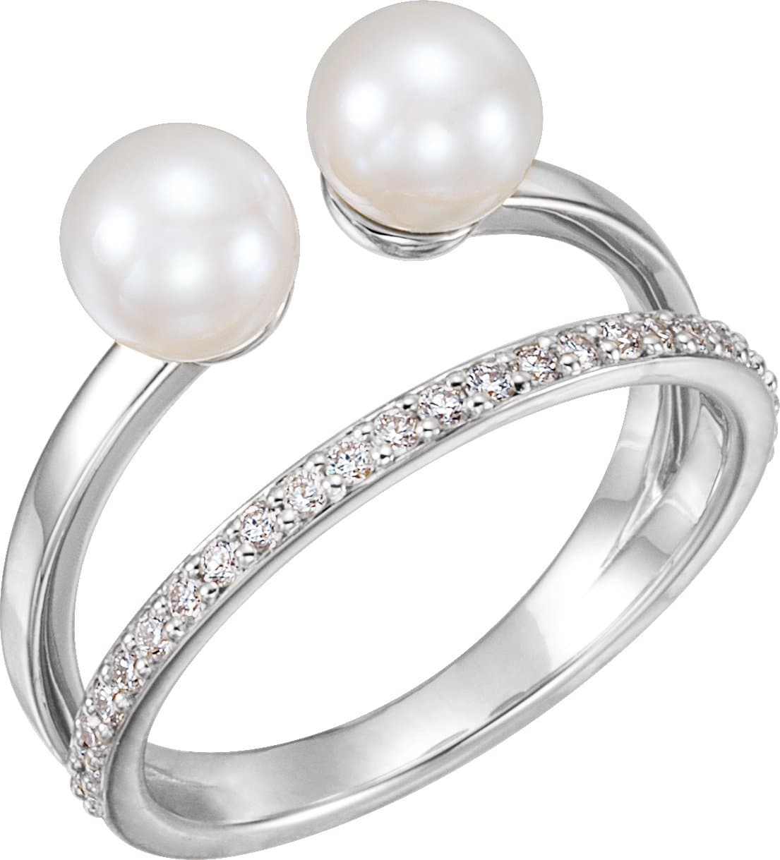 14K Rose Cultured White Freshwater Pearl & 1/4 CTW Natural Diamond Ring