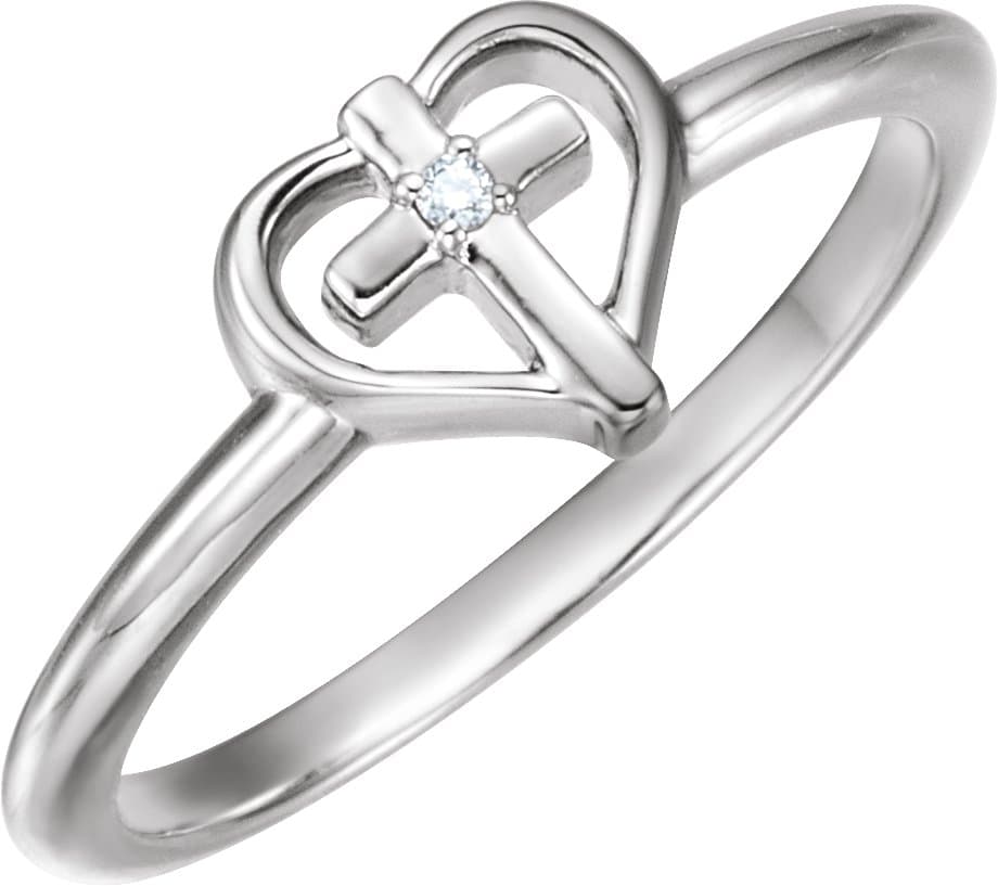 14K Rose .01 CT Natural Diamond Cross & Heart Ring