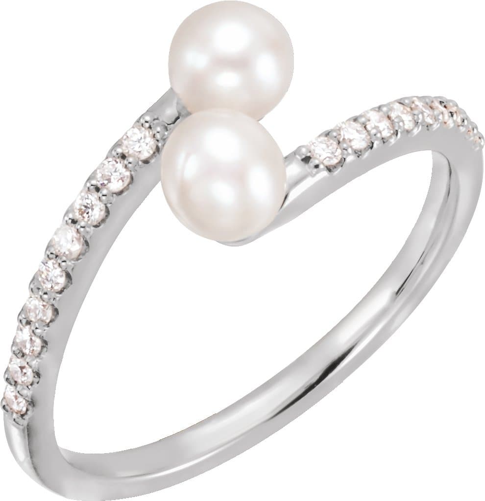 14K Rose Cultured White Freshwater Pearl & 1/6 CTW Natural Diamond Bypass Ring