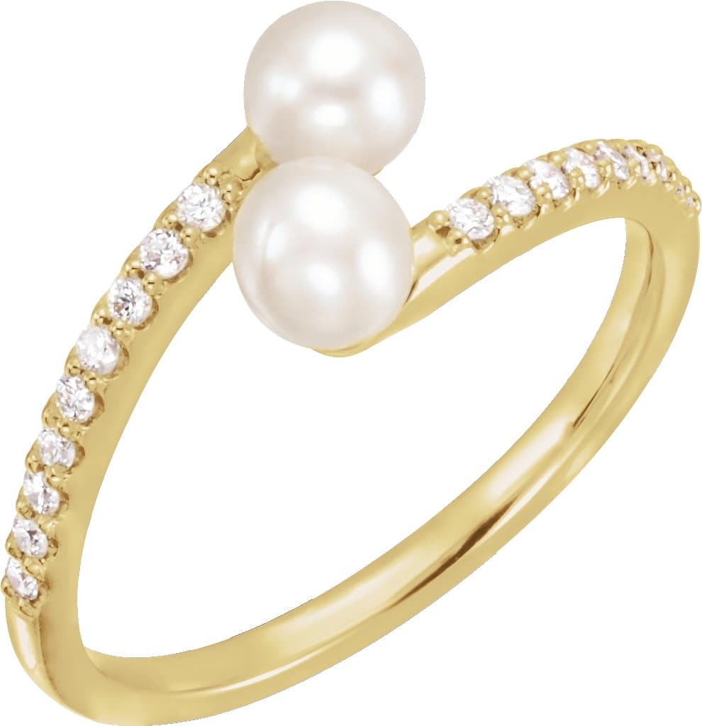 14K Rose Cultured White Freshwater Pearl & 1/6 CTW Natural Diamond Bypass Ring
