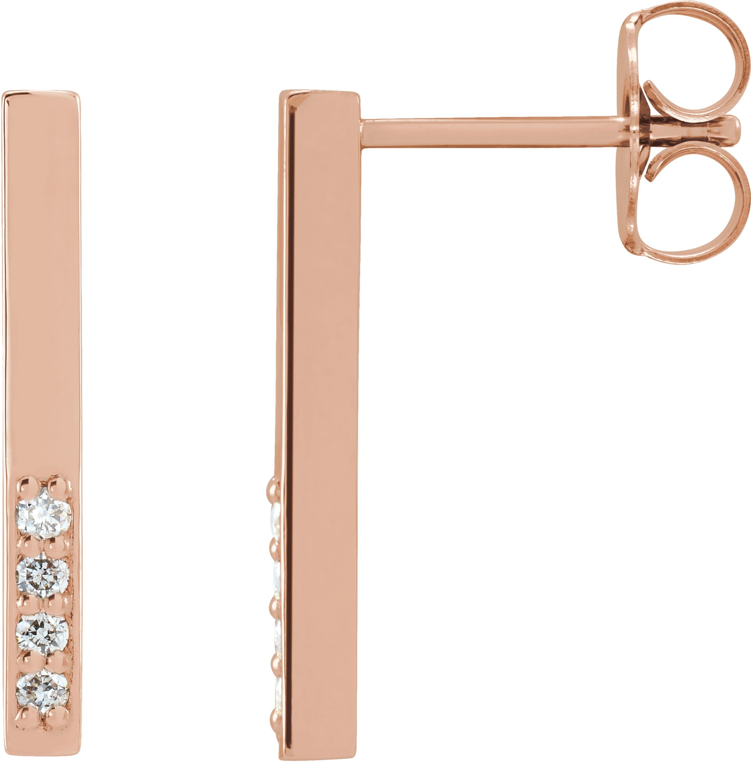14K Rose .07 CTW Natural Diamond Bar Earrings