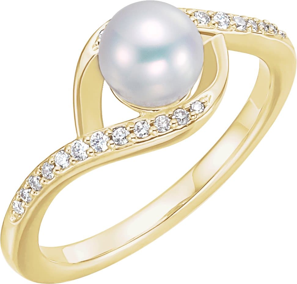 14K Rose Cultured White Freshwater Pearl & 1/8 CTW Natural Diamond Ring