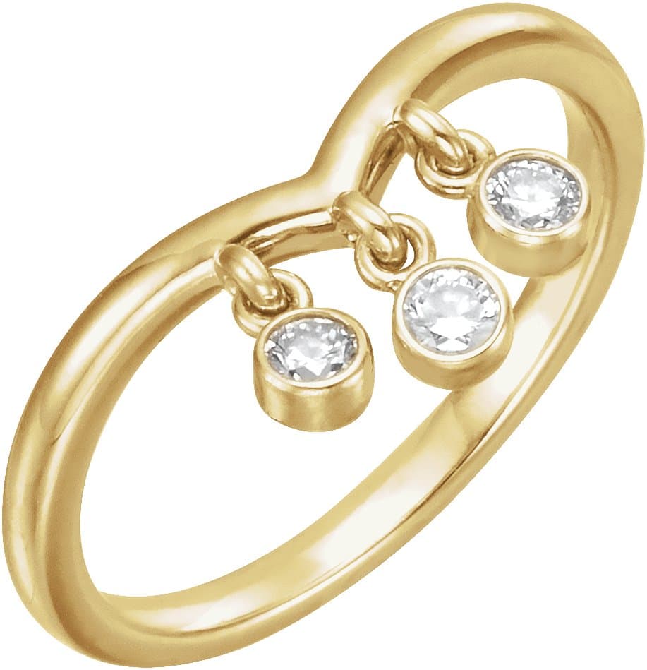 14K Rose 1/5 CTW Natural Diamond Three-Stone Fringe V Ring