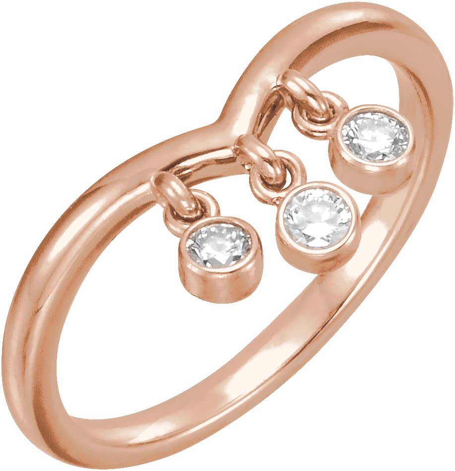 14K Rose 1/5 CTW Natural Diamond Three-Stone Fringe V Ring