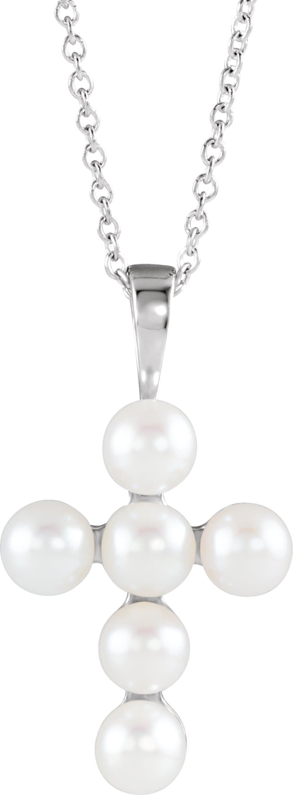 14K Yellow Cultured White Freshwater Pearl Cross 16-18 Necklace
