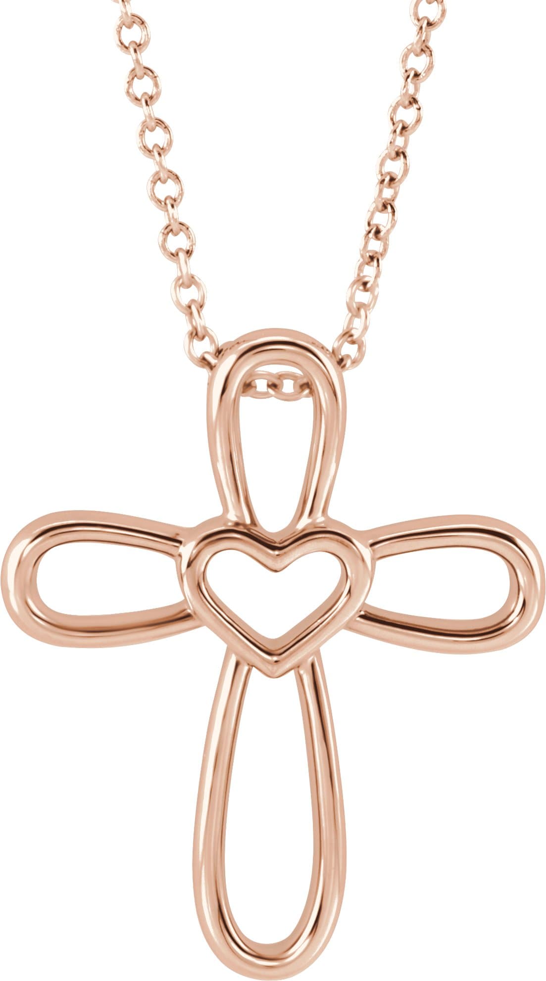 14K Rose Cross with Heart 16-18 Necklace