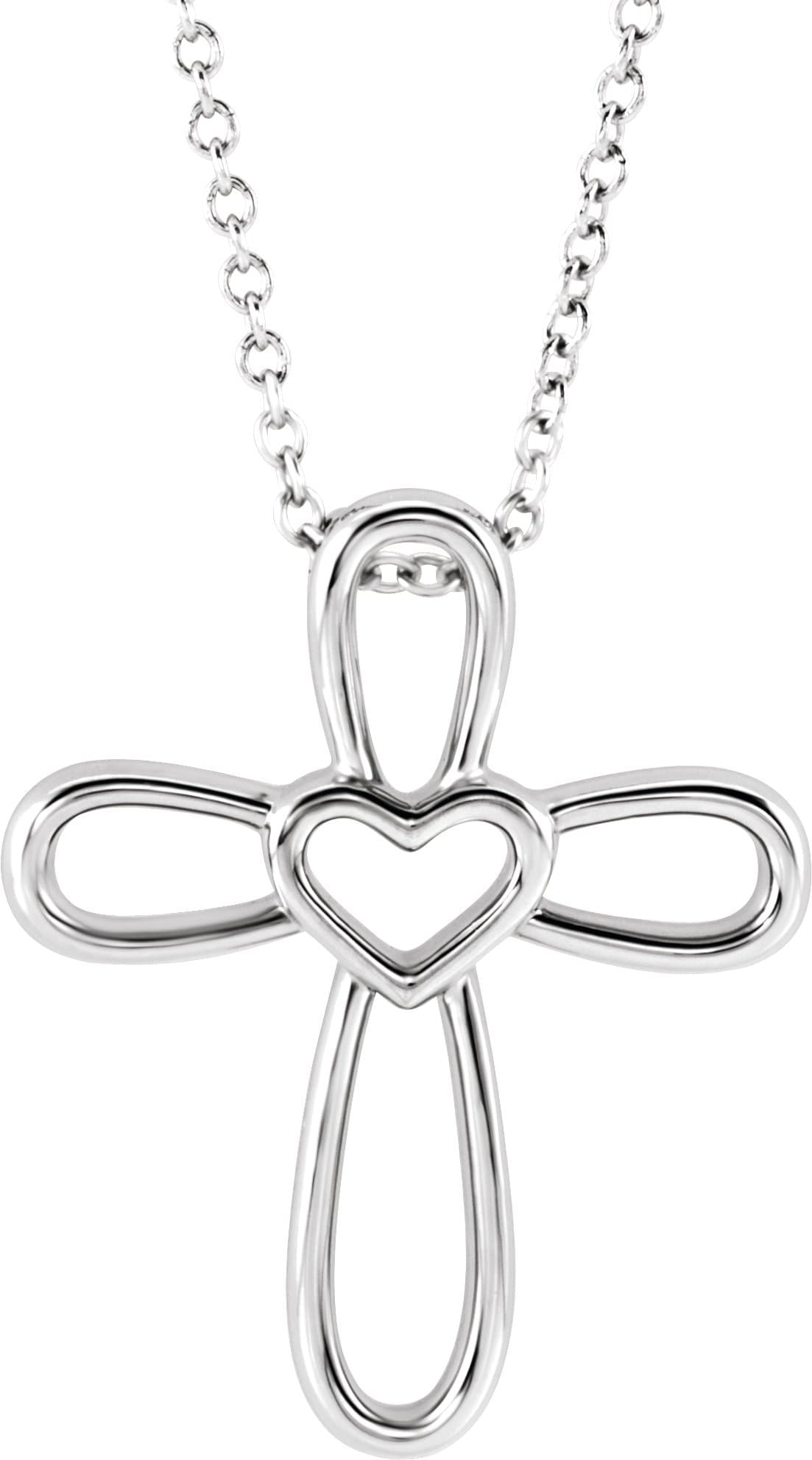 14K Rose Cross with Heart 16-18 Necklace