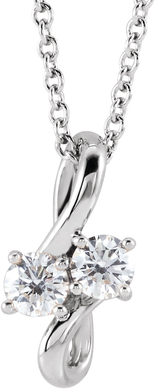 14K White 1/5 CTW Natural Diamond Two-Stone Bypass 16-18 Necklace