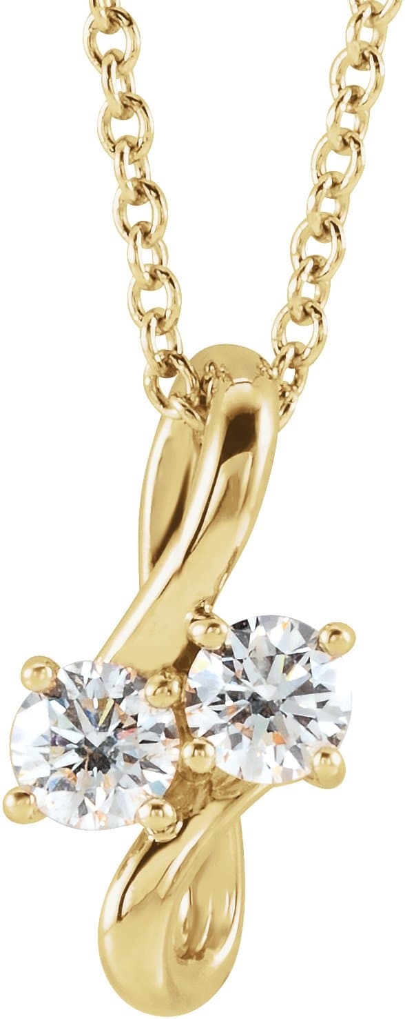 14K White 1/5 CTW Natural Diamond Two-Stone Bypass 16-18 Necklace