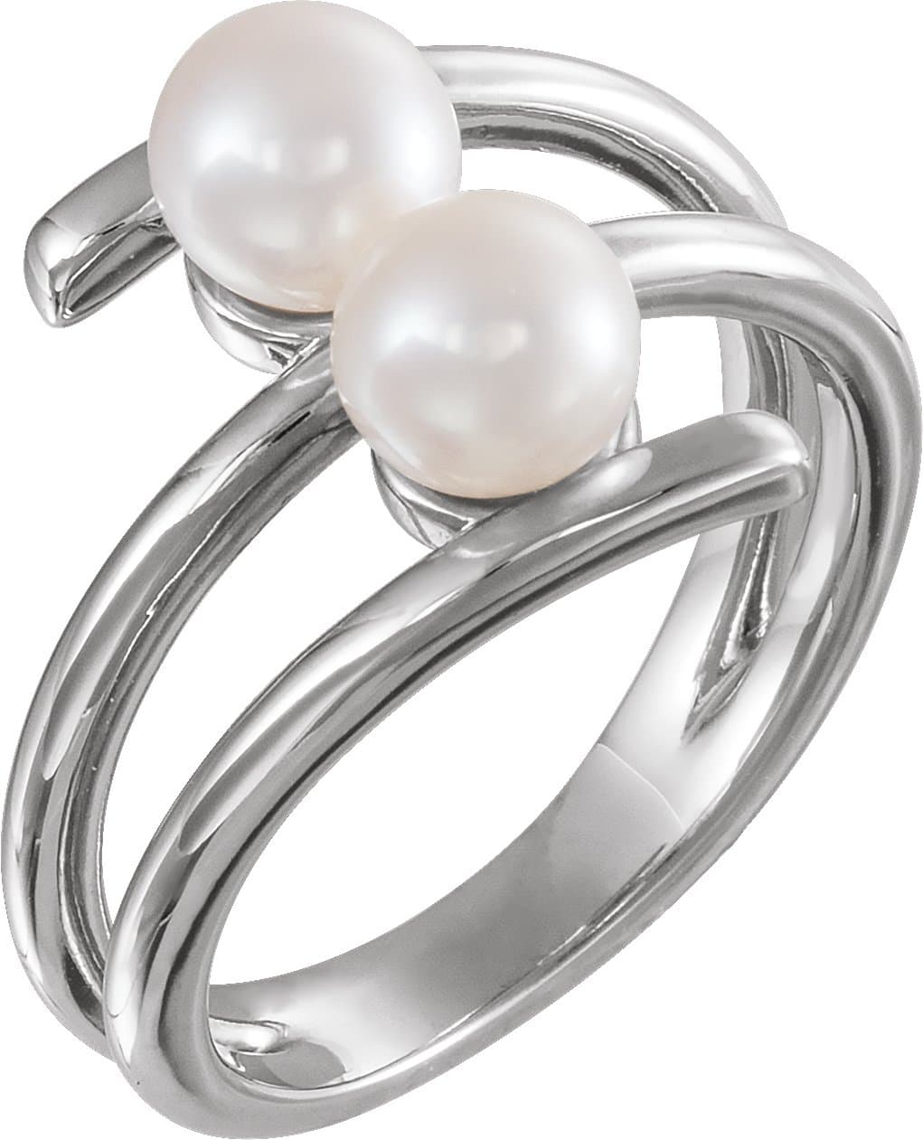 14K Rose Cultured White Freshwater Pearl Two-Stone Ring