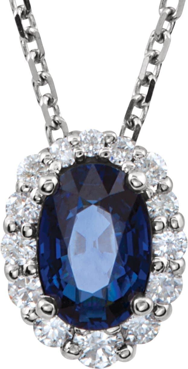 14K White Natural Blue Sapphire & 1/6 CTW Natural Diamond 18 Necklace