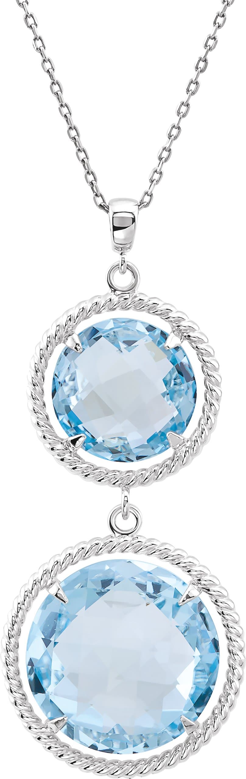 Sterling Silver Natural Sky Blue Topaz Two-Stone 18 Necklace