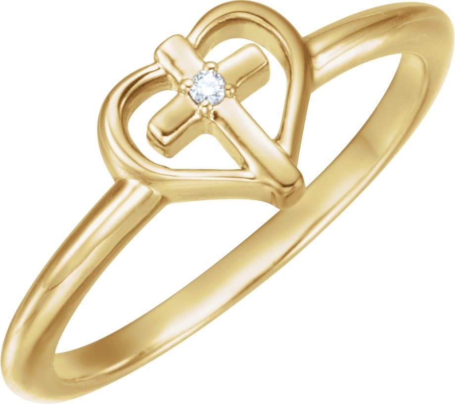 14K Rose .01 CT Natural Diamond Cross & Heart Ring
