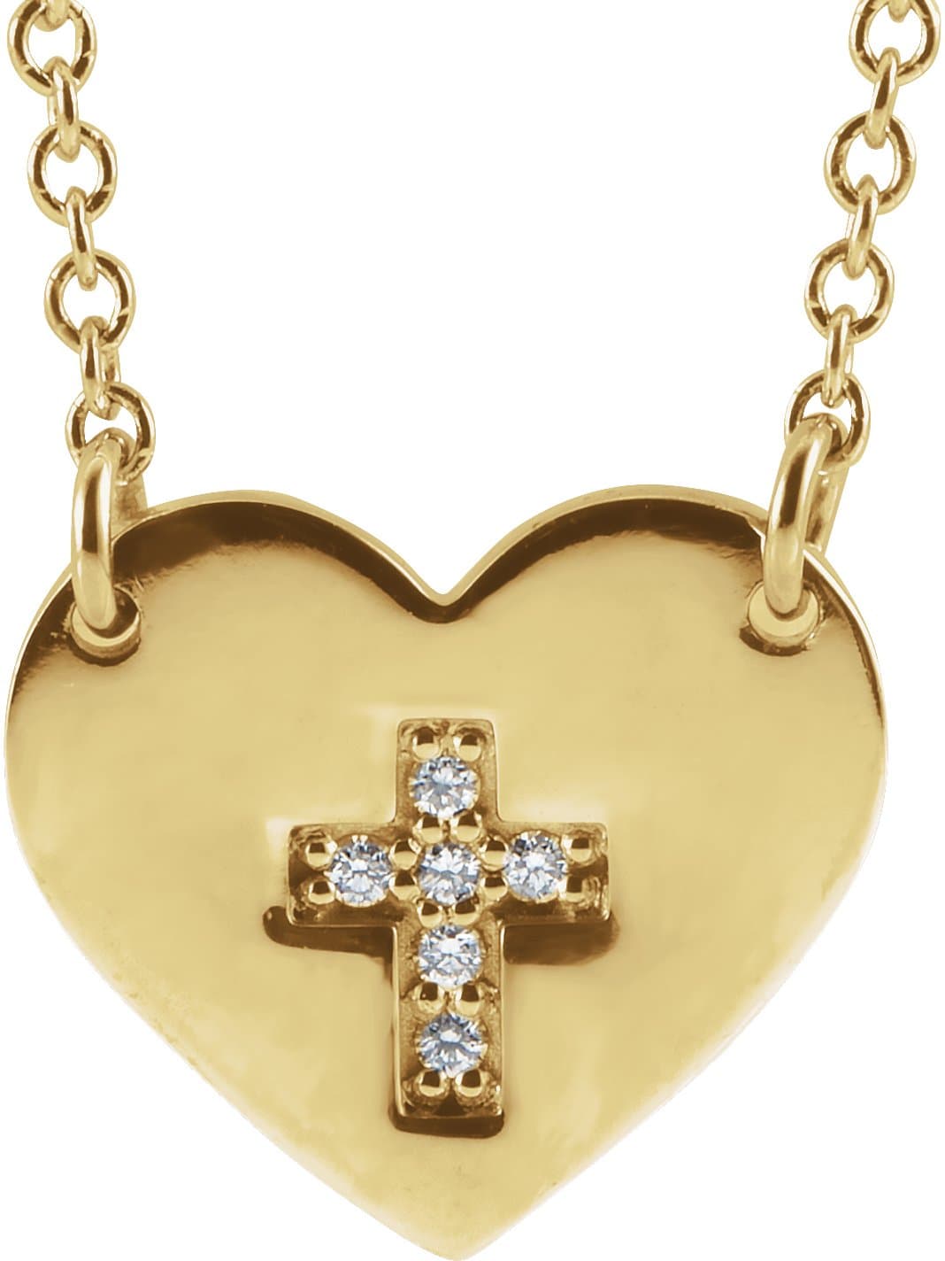14K Yellow .02 CTW Natural Diamond Heart & Cross 16-18 Necklace