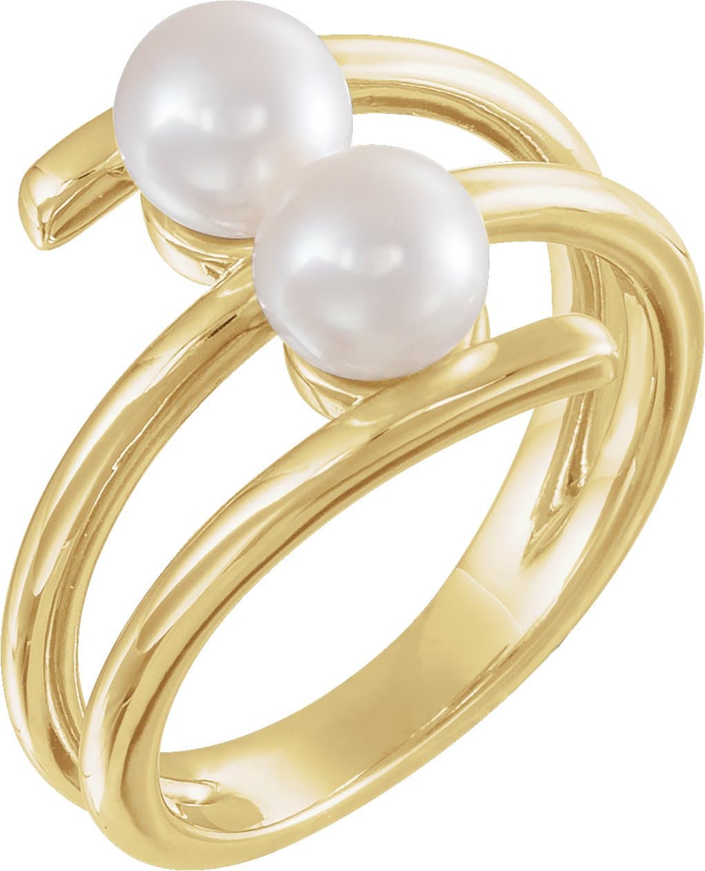 14K Rose Cultured White Freshwater Pearl Two-Stone Ring
