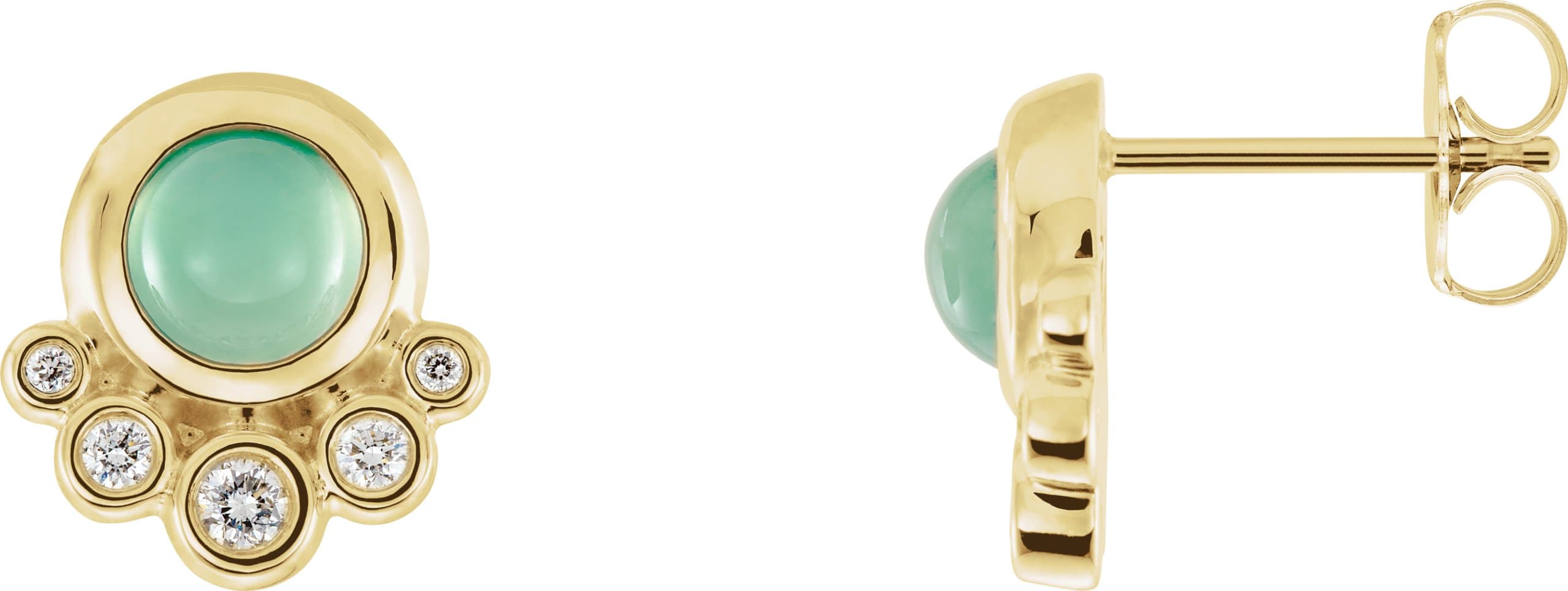 14K Rose  Natural Green Chrysoprase  & 1/8 CTW Natural Diamond Earrings