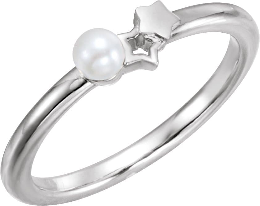 14K Rose Cultured White Freshwater Pearl Youth Double Star Ring