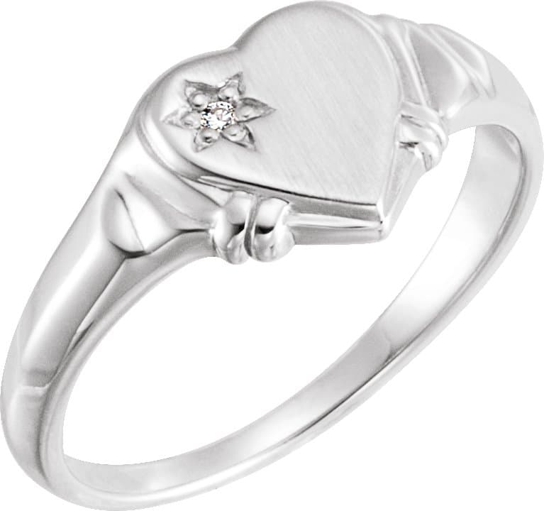 14K White .01 CT Natural Diamond Heart Ring