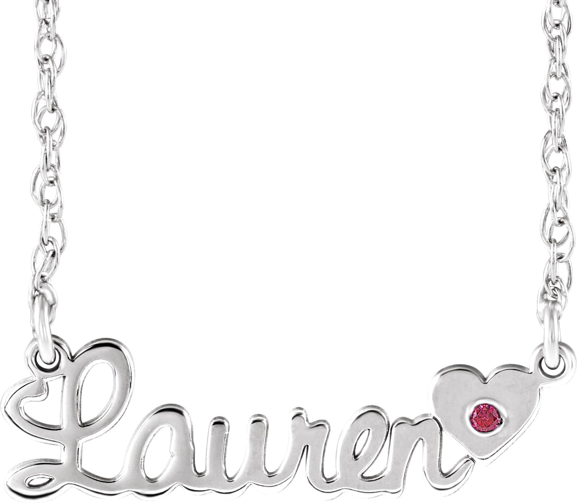 10K White Gold Imitation Alexandrite Script Single Name 18" Necklace