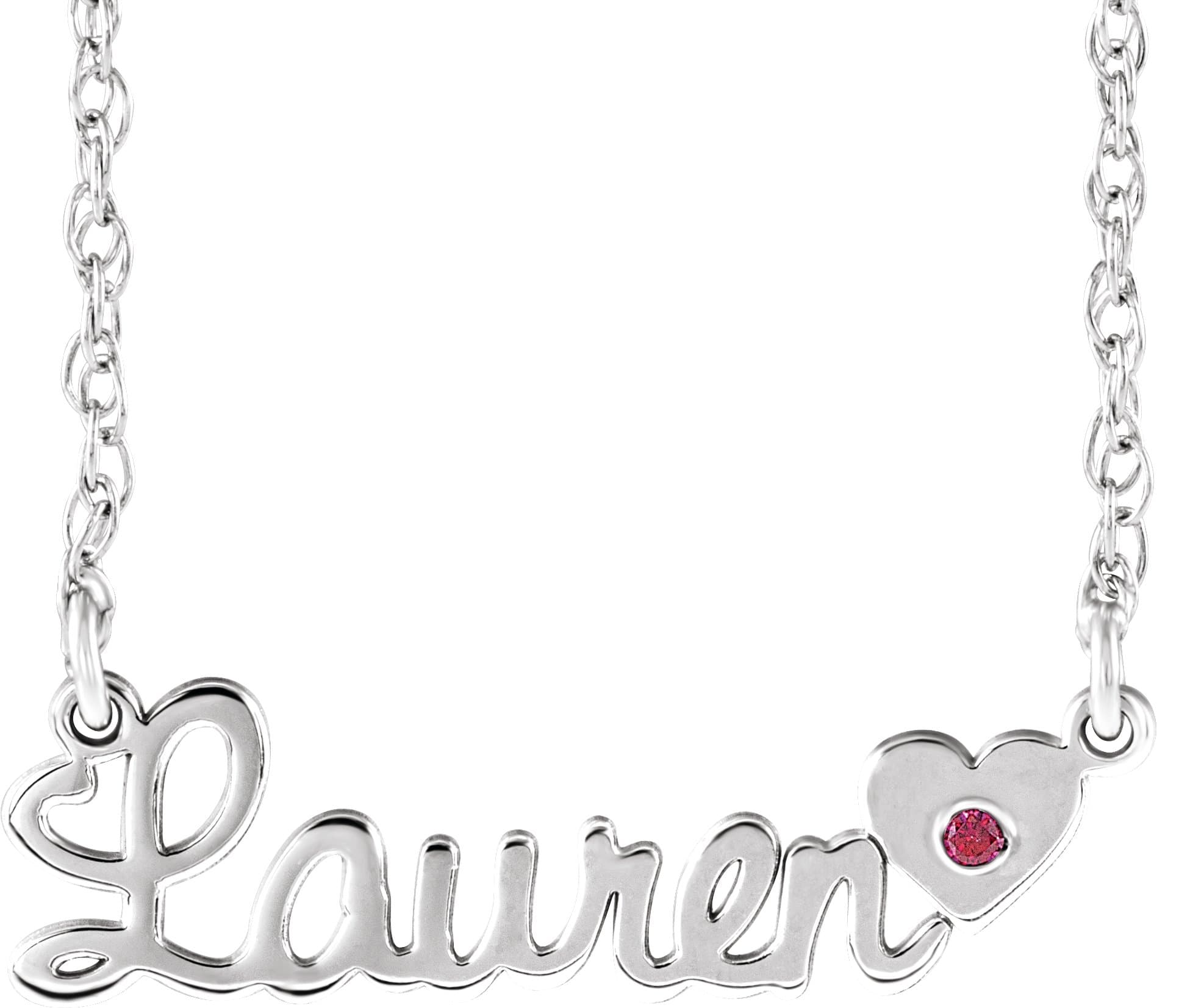 10K White Gold Imitation Alexandrite Script Single Name 18" Necklace