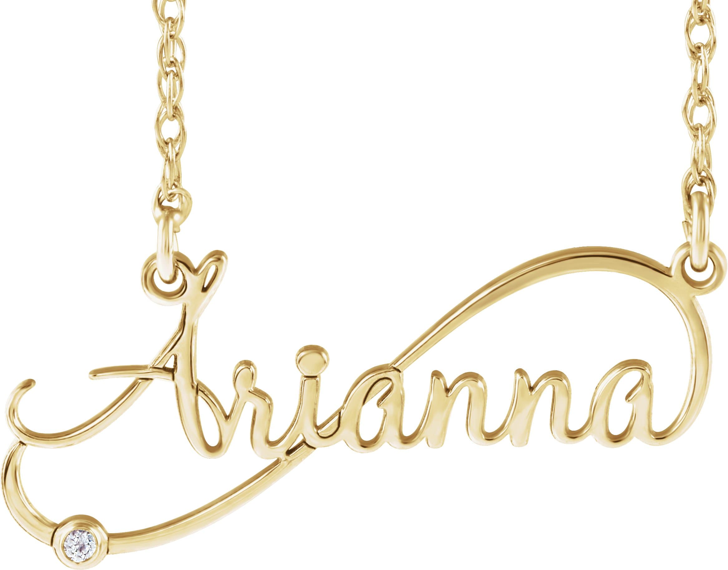 10K White Gold .015 CT Natural Diamond Infinity-Inspired Script Single Name 16" Necklace