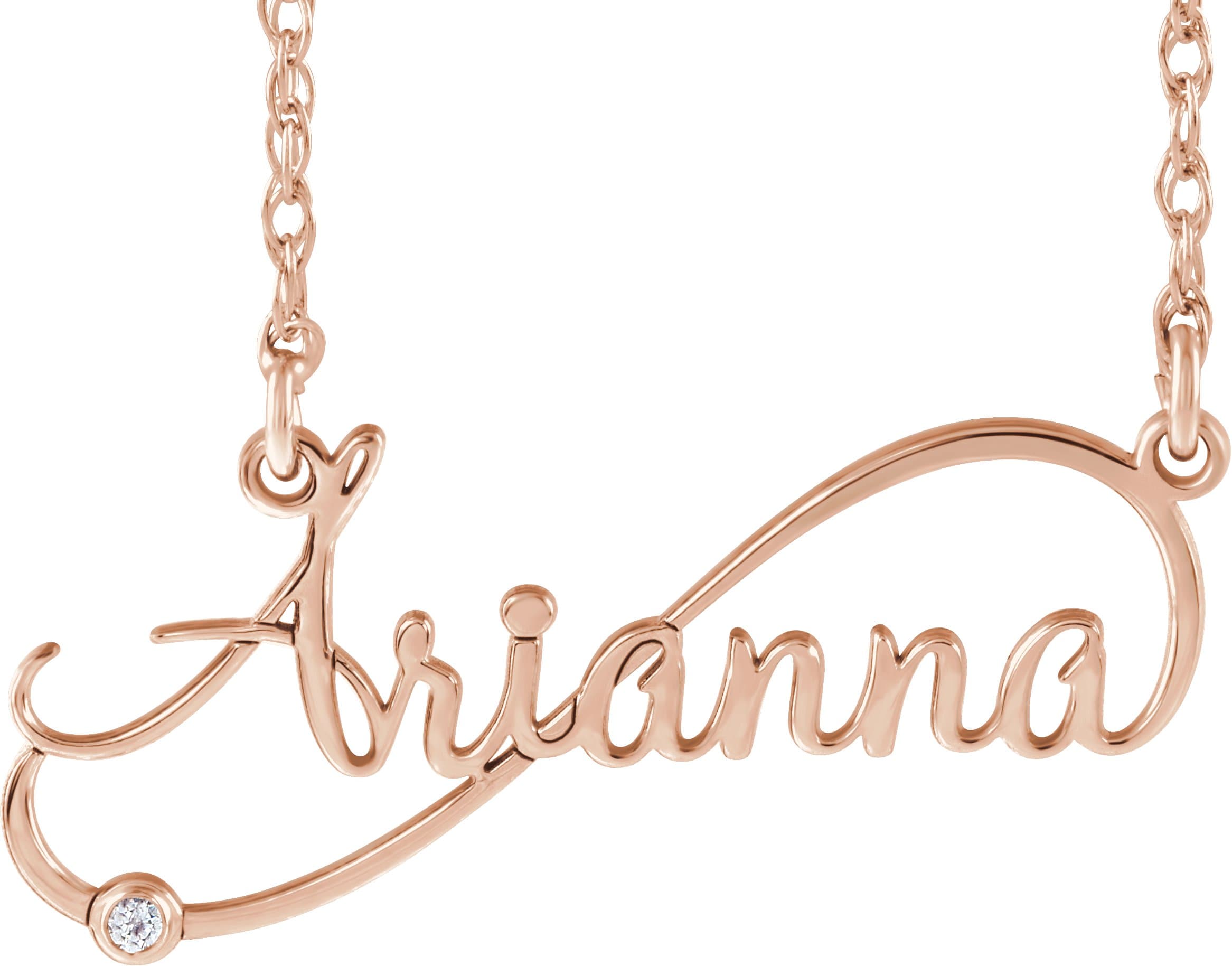 10K White Gold .015 CT Natural Diamond Infinity-Inspired Script Single Name 16" Necklace
