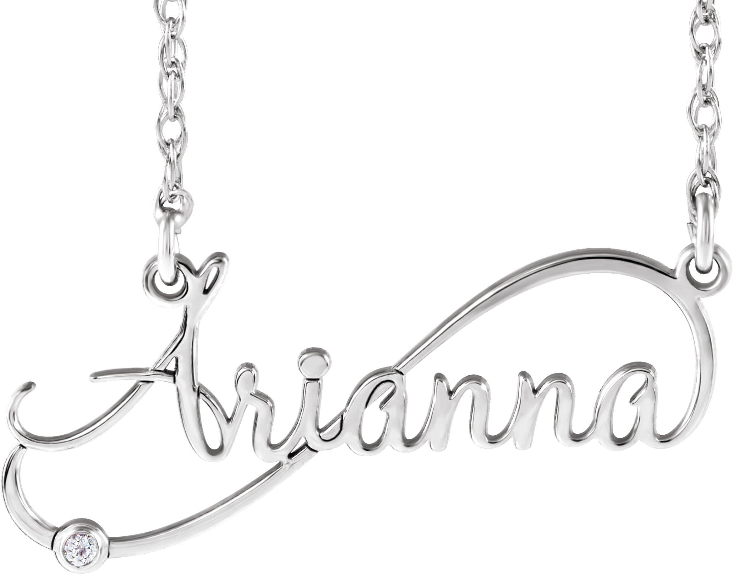 10K White Gold .015 CT Natural Diamond Infinity-Inspired Script Single Name 16" Necklace