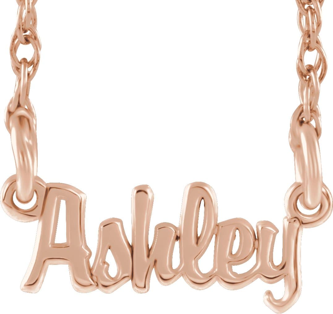 10K White Gold Mini Script Nameplate 16" Necklace