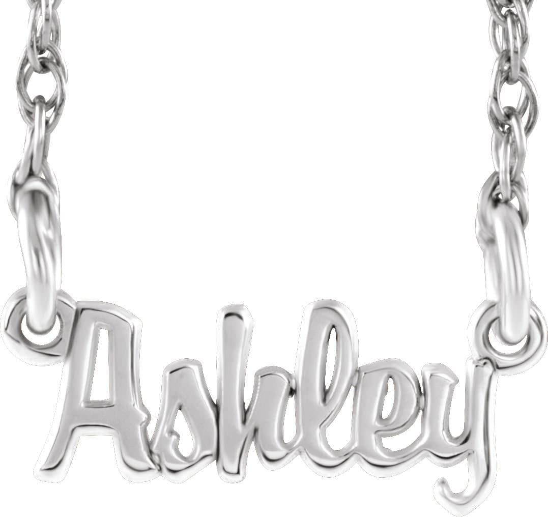 10K White Gold Mini Script Nameplate 16" Necklace