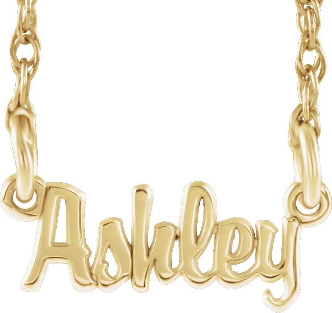 10K White Gold Mini Script Nameplate 16" Necklace