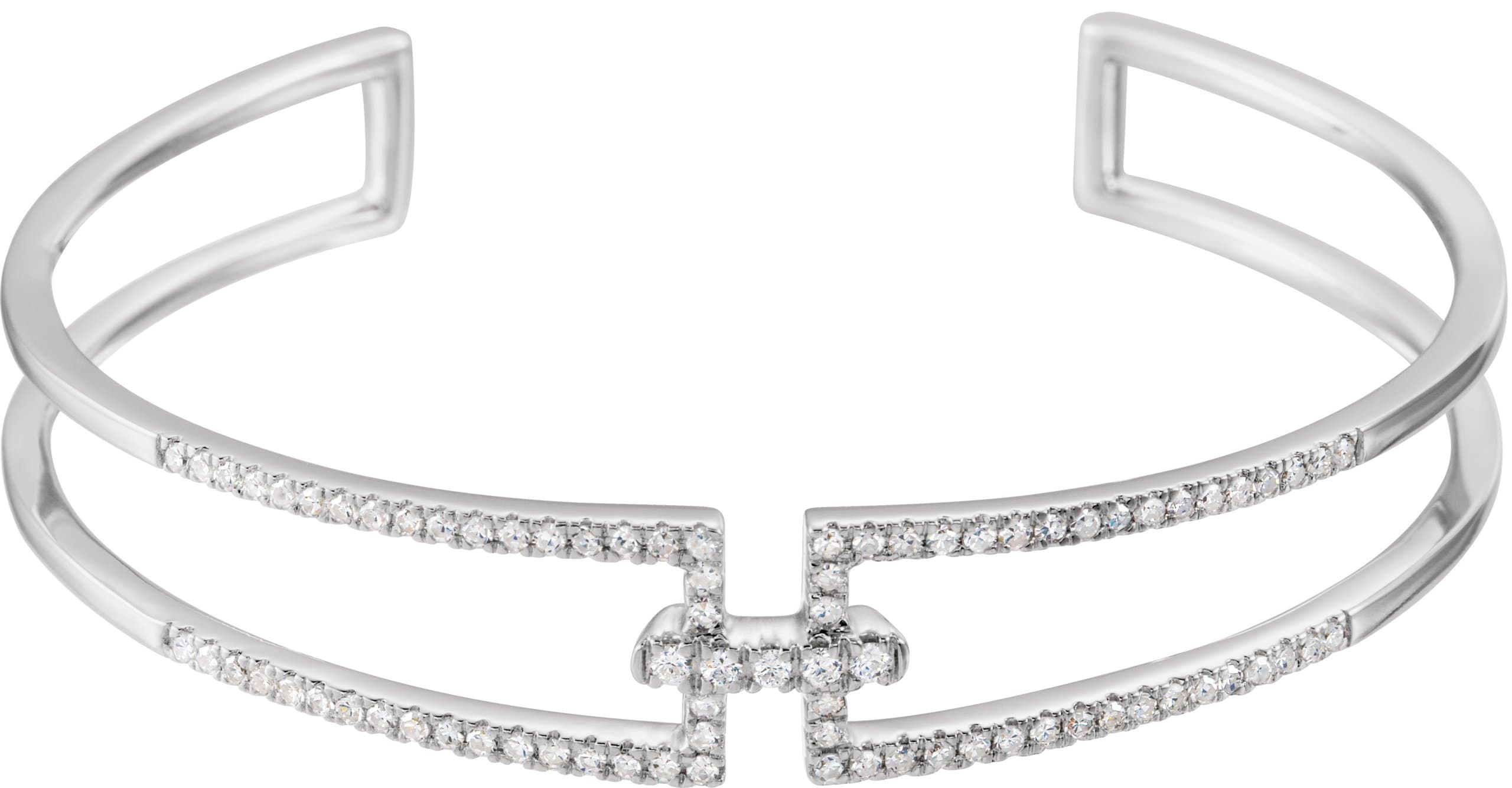 14K White 3/4 CTW Natural Diamond Cuff 6" Bracelet