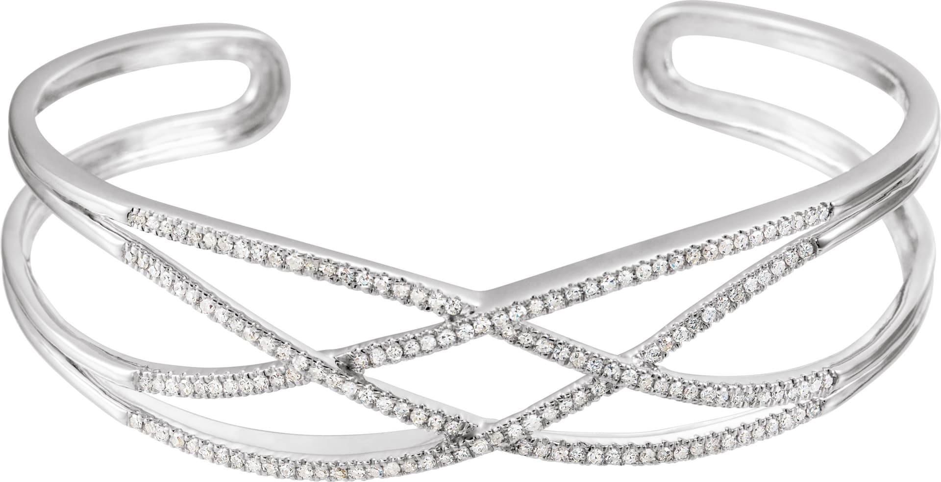 14K White 3/4 CTW Natural Diamond Criss-Cross Cuff 7" Bracelet