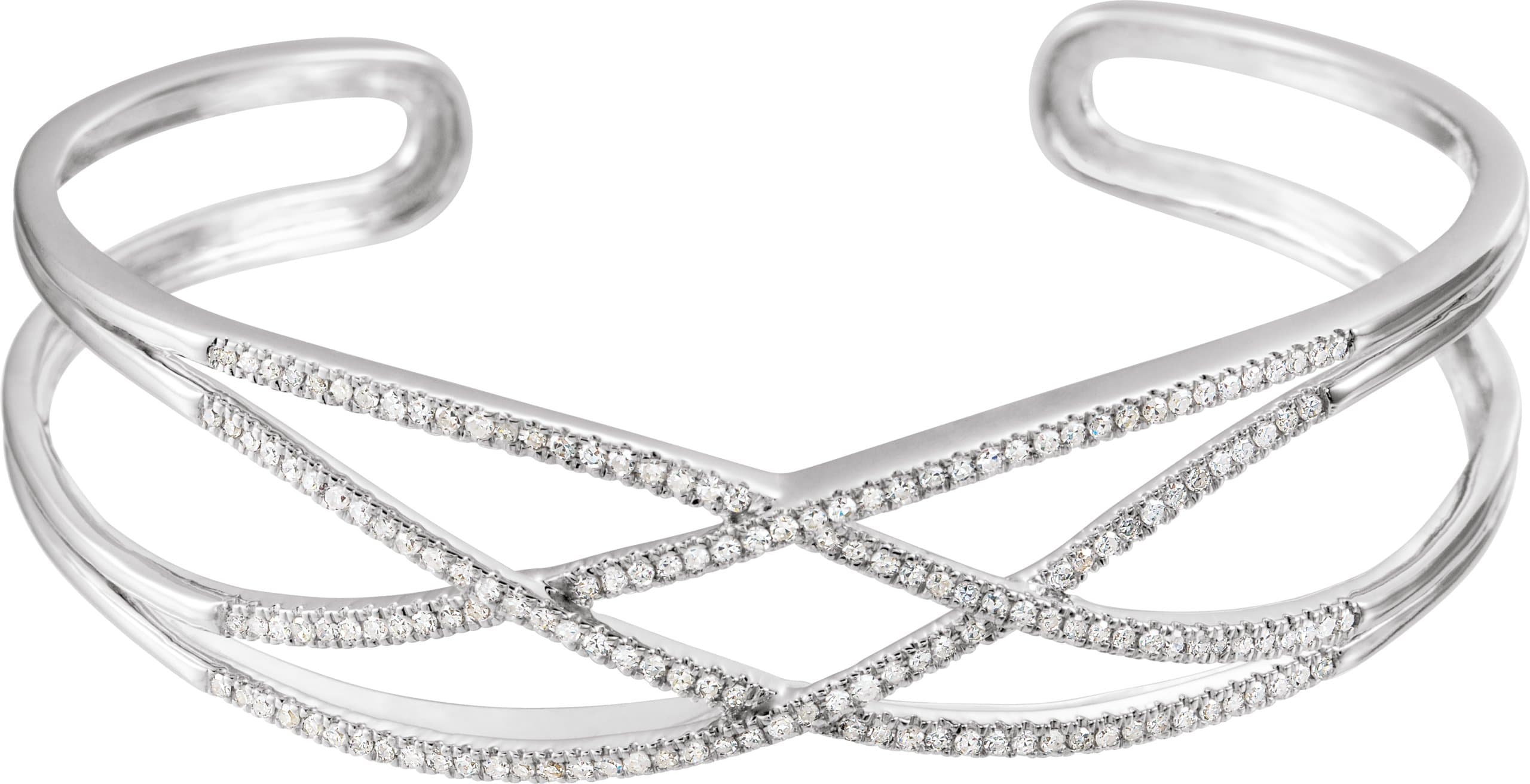 14K White 3/4 CTW Natural Diamond Criss-Cross Cuff 7" Bracelet