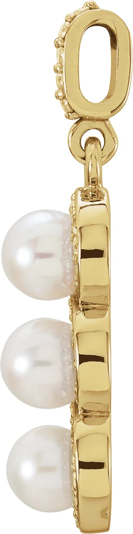 14K Yellow Cultured White Freshwater Pearl & 1/5 CTW Natural Diamond Halo-Style Pendant, view 3