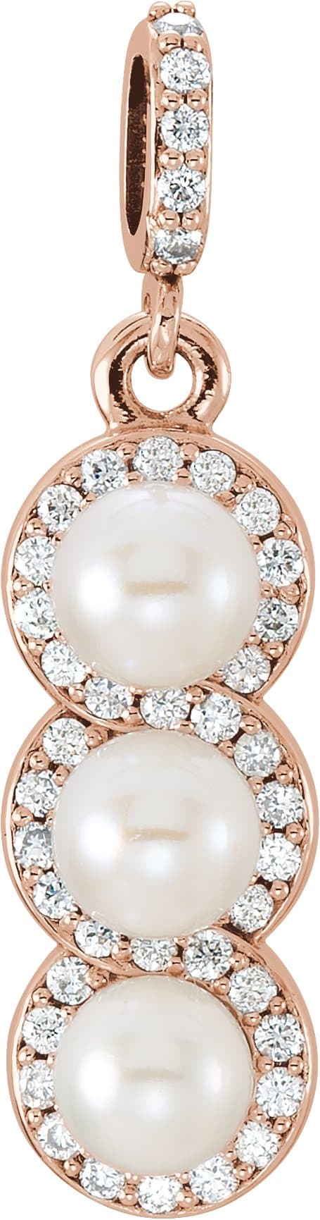 14K Rose Cultured White Freshwater Pearl & 1/5 CTW Natural Diamond Halo-Style Pendant