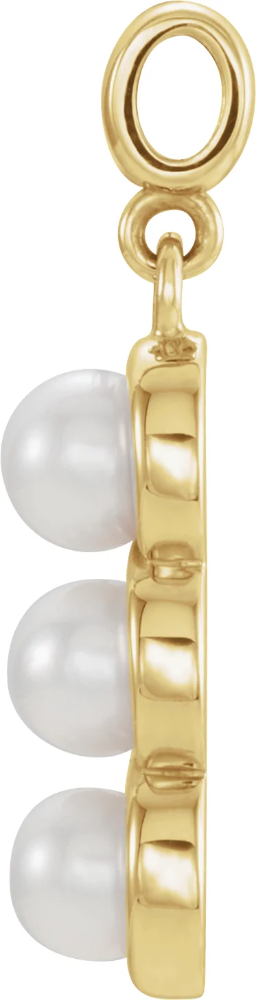 14K Yellow Cultured White Freshwater Pearl Pendant, view 3