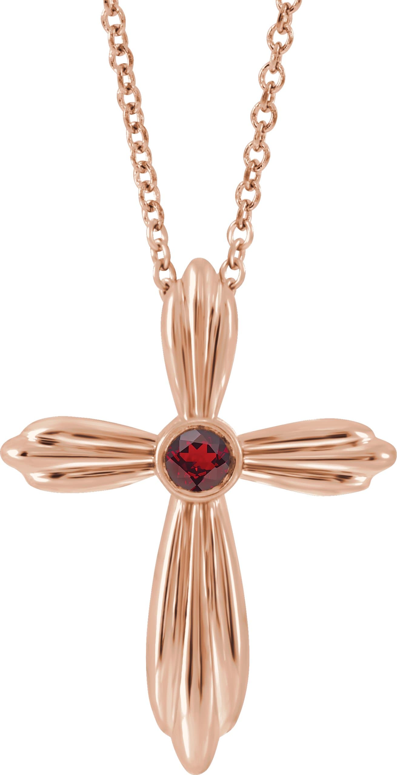 14K Rose Lab-Grown Alexandrite Cross 16-18 Necklace