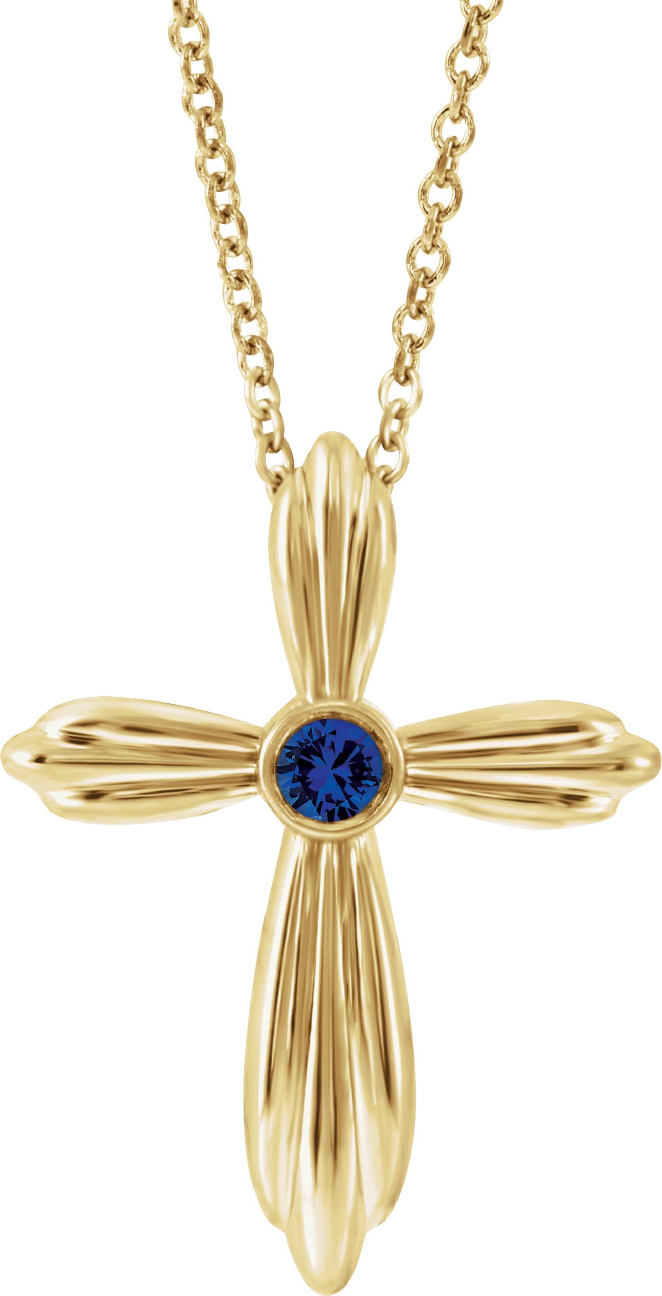 14K Rose Lab-Grown Alexandrite Cross 16-18 Necklace