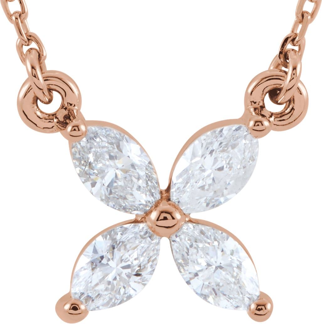 14K Rose 1/2 CTW Natural Diamond Floral 16 Necklace