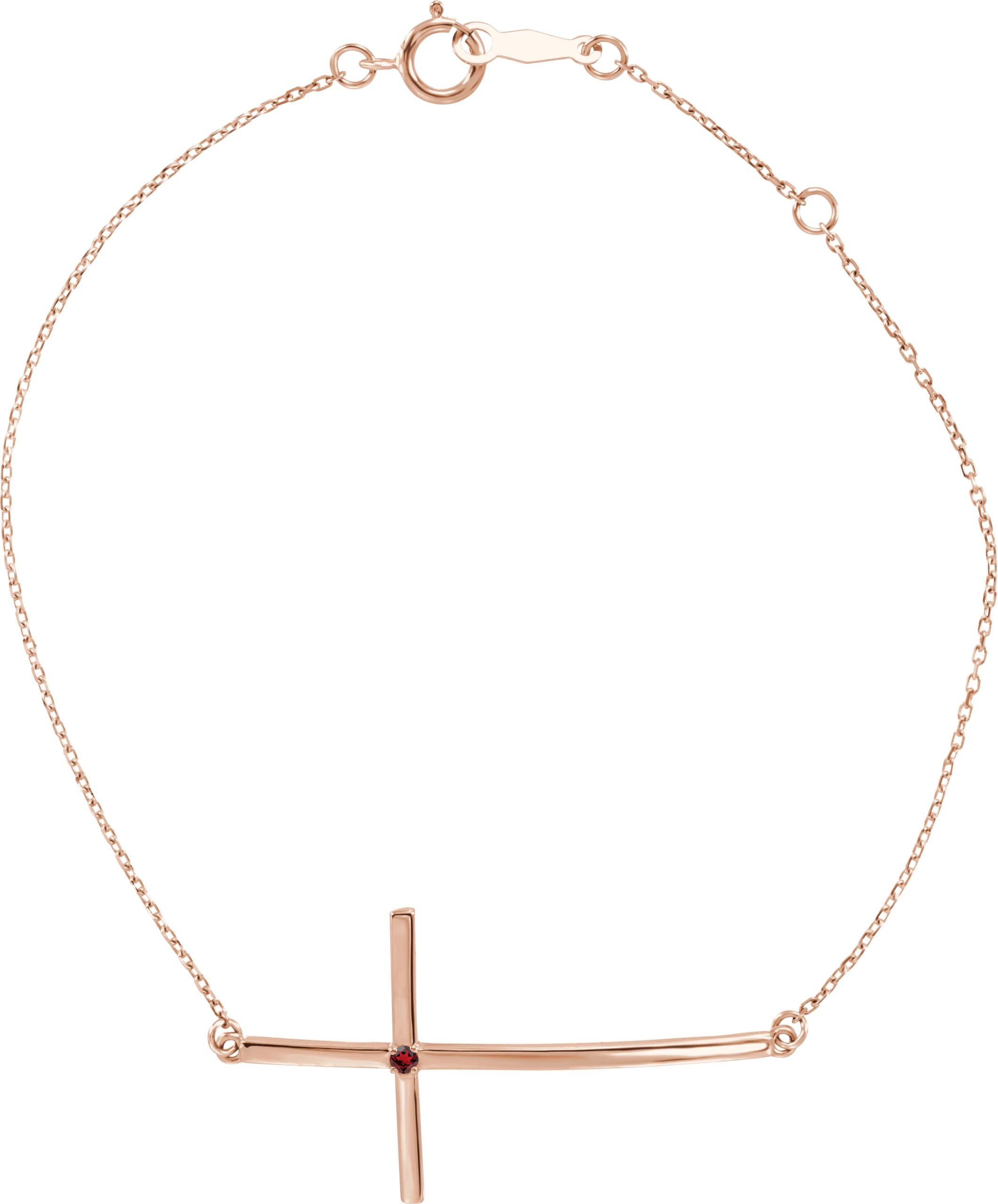 14K Rose .025 CT Natural Diamond Sideways Cross 7-8" Bracelet