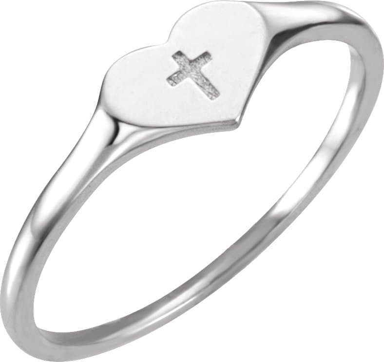 14K Rose Youth Heart & Cross Ring