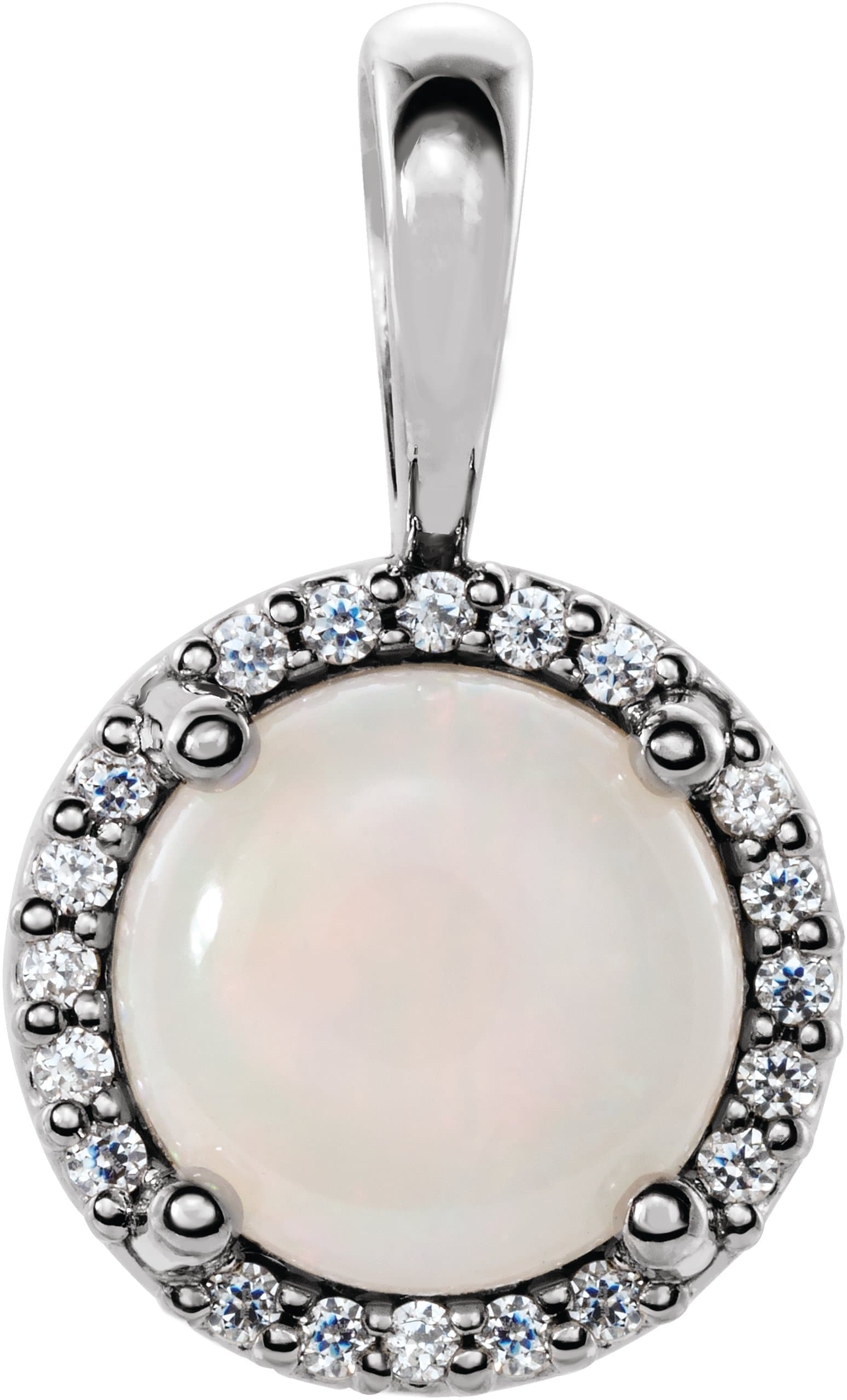 Platinum Natural White Opal & .03 CTW Natural Diamond Halo-Style Pendant
